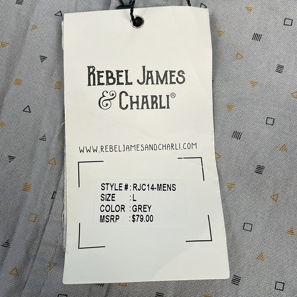 NWT Rebel James & Charli Long Sleeve Mini Geo Shirt Grey Gray Button Front Sz L - Picture 7 of 11